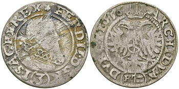 АВСТРИЯ 3 КРЕЙЦЕРА 1656 HZ, ФЕРДИНАНД II (1619-1637), VIENNA MINT KM 1770 серебро 99-954