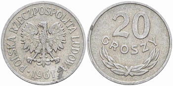 Польша 20 грошей 1961 MW KM А47, Parchimowicz 208b алюминий 60-823