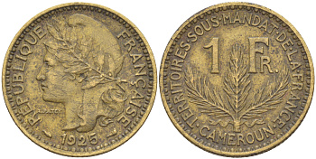 Французский Камерун 1 франк 1925 (а), монетный двор Париж KM 2 алюминиевая бронза 36-211