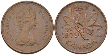 Канада 1 цент 1979 Елизавета II (1952-2022), кленовый лист KM 59.2 бронза 71-422