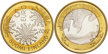 Финляндия 5 евро 2012 серия северная природа, зима KM 186 биметалл UNC M30-12