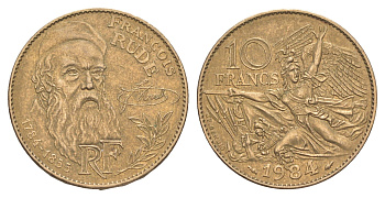 Франция 10 франков 1984 200 лет со дня рождения Франсуа Рюда KM 954 никель латунь 4543-755