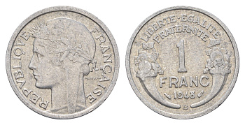 Франция 1 франк 1948 KM 885a алюминий 3336-922