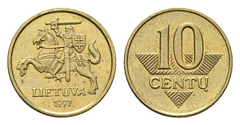 Литва 10 центов (сентов) 1997 KM 106 никель латунь 4689-1116