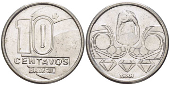 Бразилия 10 сентаво 1989 золотодобыча KM 613 нержавеющая сталь 112-157