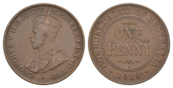 Австралия 1 пенни 1918 I, Георг V (1910-1936) KM 23 бронза 4653-643