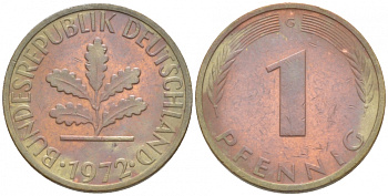 ФРГ 1 ПФЕННИГ 1972 G KM 105, J.380 сталь плакированная медью 3718-218