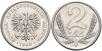 Польша 2 злотых 1989 MW, Народная Республика KM 80.3, Parchimowicz 219a алюминий UNC 4580-766