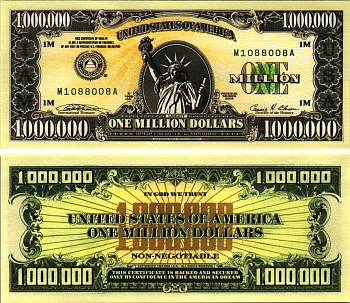 США 1000000 ДОЛЛАРОВ 2002 СУВЕНИРНАЯ БАНКНОТА, СТАТУЯ СВОБОДЫ бумага UNC (ПРЕСС) 7198-44-2-1