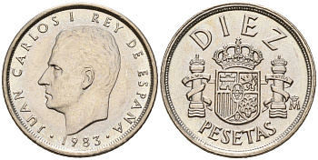 Испания 10 песет 1983 Хуан Карлос I KM 827 медно-никель    4596-261