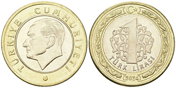 Турция 1 лира 2024 KM?1575 биметалл UNC 68-1151