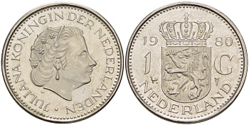 Нидерланды 1 гульден 1980 Юлиана (1948-1980) KM 184а никель 31-912