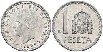 Испания 1 песета 1988 M, Хуан Карлос I (1975-2014) KM 821 алюминий 4448-816