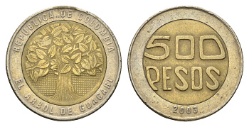 Колумбия 500 песо 2003 KM 286 биметалл 4663-457