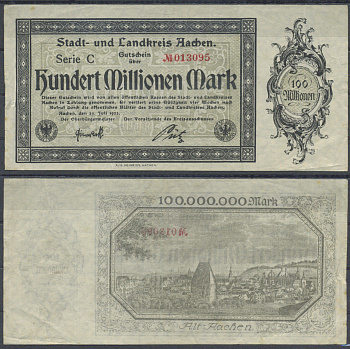 Аахен 100000000 марок 1923 бумага 6285-49-1-2