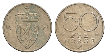 Норвегия 50 эре 1974 Улаф V (1957-1991) KM 418 медно-никель 4635-442