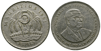 Маврикий 5 рупий 1991 Сивусагур Рамгулам KM 56 медно-никель 4381-231