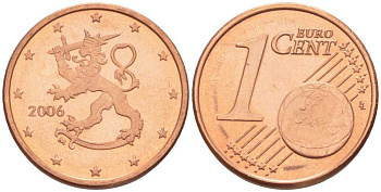 ФИНЛЯНДИЯ 1 ЕВРОЦЕНТ 2006 M KM 98 сталь плакированная медью UNC 214-311