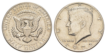 США 1/2 доллара (50 центов) 1972 D, Джон Кеннеди KM 202b медь плакированная медно-никелем aUNC 3855-1042