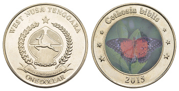 Западная Нуса-Тенгара 1 доллар 2015 Цетозия Библис медно-никель UNC 1082-4-41