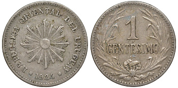 Уругвай 1 сентесимо 1924 KM 19 медно-никель 3955-1213