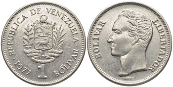Венесуэла 1 боливар 1977 Симон Боливар KM 52 никель 113-257