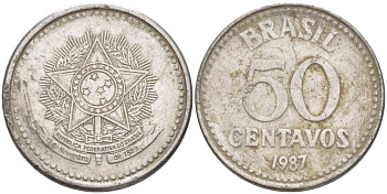 Бразилия 50 сентаво 1987 реформа 1986-1989 KM 604 нержавеющая сталь 3334-443