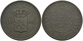 Нидерландская Ост-Индия 2 1/2 цента 1908 Вильгельмина (1890-1948) KM 308 медь 81-732