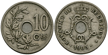 Бельгия 10 сантимов 1905 KM 52 медно-никель 4177-1251