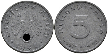 Германия 5 рейхспфеннигов 1941 А, KM 100, J. 370 цинк 4589-124