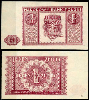 Польша 1 злотый 1946 Народный банк Pick 123 a  бумага  UNC (пресс) 8614-14-1-1