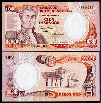 Колумбия 100 песо 1986 Антонио Нариньо, Вилья-де-Лейва, старый печатный станок, Imprenta de Billetes, Bogota Pick 426 b  бумага  UNC (пресс) 449-71-2