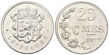 Люксембург 25 сантимов 1972 Герцог Жан (1964-1999) KM 45a алюминий aUNC 4151-268