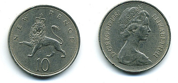Великобритания 10 пенсов 1969 Елизавета II (1952-2022) KM 912, Spink 4231 (F1) медно-никель  4110-1143