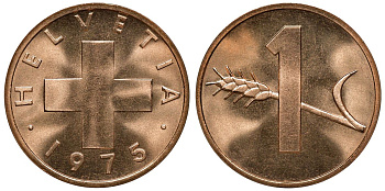 Швейцария 1 раппен 1975 KM 46 бронза UNC M53-19