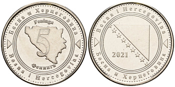Босния и Герцеговина 5 фенигов 2021 KM 121 сталь плакированная никелем UNC 4602-967