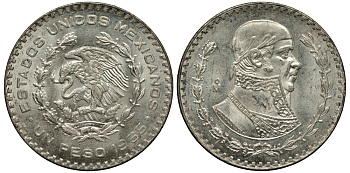 Мексика 1 песо 1965 Хосе Мария Морелос KM 459 серебро 107-1133