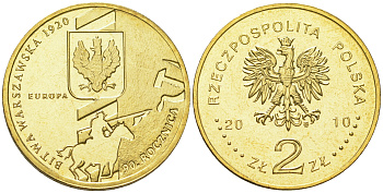 Польша 2 злотых 2010 MW, 90 лет битве за Варшаву KM 735 нордик UNC M8-04