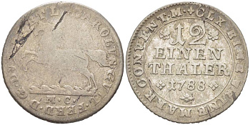 БРАУНШВЕЙГ-ВОЛЬФЕНБЮТТЕЛЬ 1/12 ТАЛЕРА 1788 MC, КАРЛ ВИЛЬГЕЛЬМ ФЕРДИНАНД (1780-1806) KM 1000, Welter 2922 серебро 4548-915