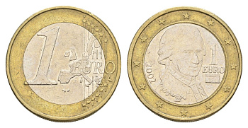 Австрия 1 евро 2002 Вольфганг Амадей Моцарт KM 3088 биметалл 4629-413