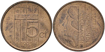 НИДЕРЛАНДЫ 5 ЦЕНТОВ 1993 БЕАТРИКС KM 202 бронза 113-657