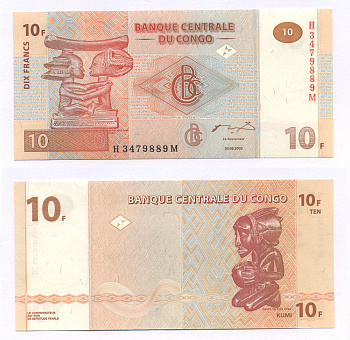 ДР Конго 10 франков 2003 древние фигурки, серия H-M Pick 93 бумага UNC (пресс) 7221-35-1