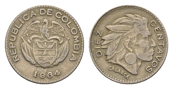 Колумбия 10 сентаво 1964 KM 212 медно-никель 4618-1227