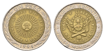 Аргентина 1 песо 1994 KM 112 биметалл 4663-631