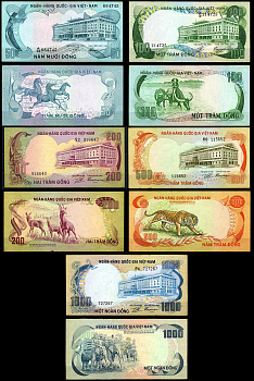 Южный Вьетнам набор из 5 банкнот 1972 (50, 100, 200, 500 и 1000 донгов) Pick 30, 31, 32, 33, 34 бумага aUNC 00-00