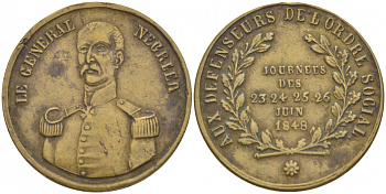 Франция медаль 1848 генерал Негрие, защитник социального порядка, дни 23, 24, 25, 26 июня 1848 года, диаметр 23 мм., вес 4,6 гр. латунь 4539-756