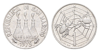 Сан-Марино 1 лира 1975 Любовь у животных KM 40 алюминий UNC 4647-165