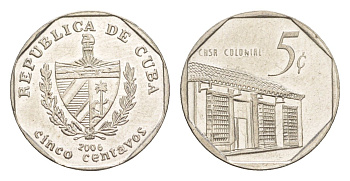 Куба 5 сентаво 2006 Casa Colonial KM 575.2, Schoen 713, JMA MC19 сталь плакированная никелем 4644-726