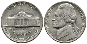 США 5 центов 1982 D, президент Джеферсон KM А192 медно-никель 4610-111