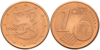 Финляндия 1 евроцент 1999  KM 98 сталь плакированная медью  UNC  4189-169